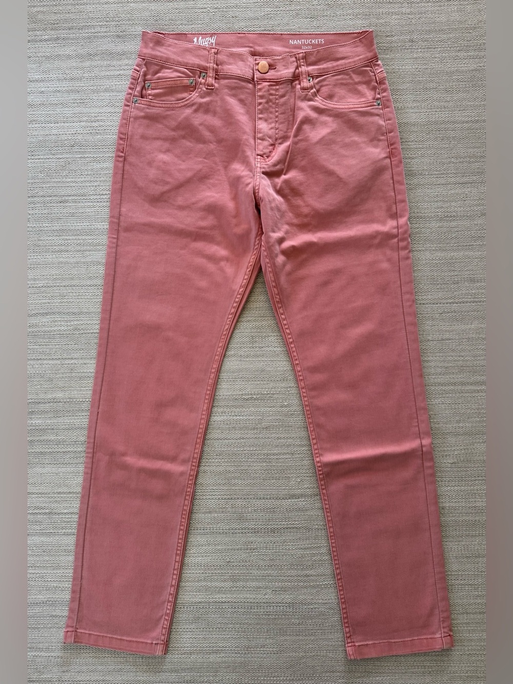 Mugsy Nantuckets pink stretchy lightweight thin classic fit jeans men’s 32x32